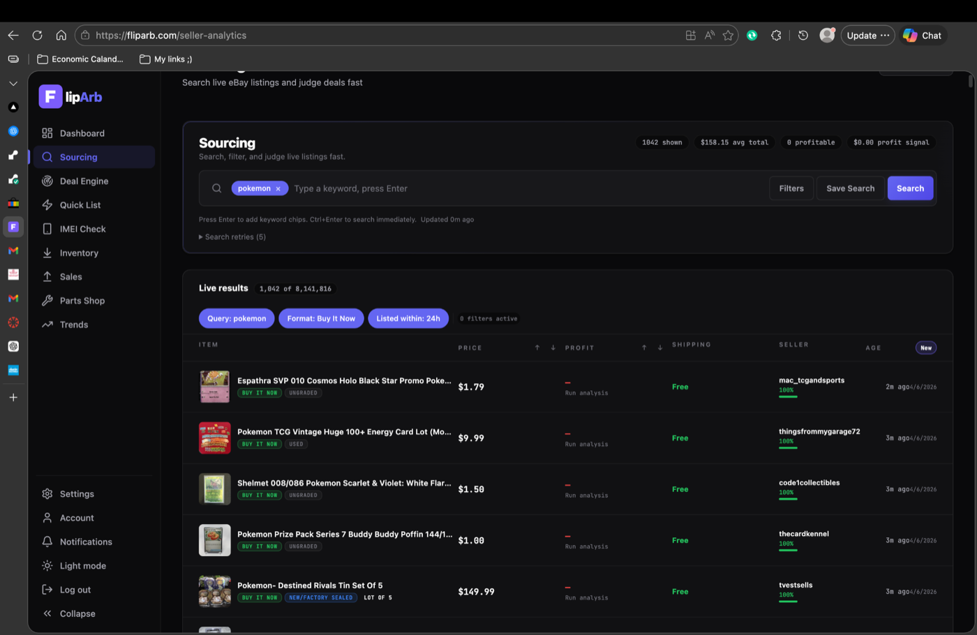 FlipArb sourcing dashboard